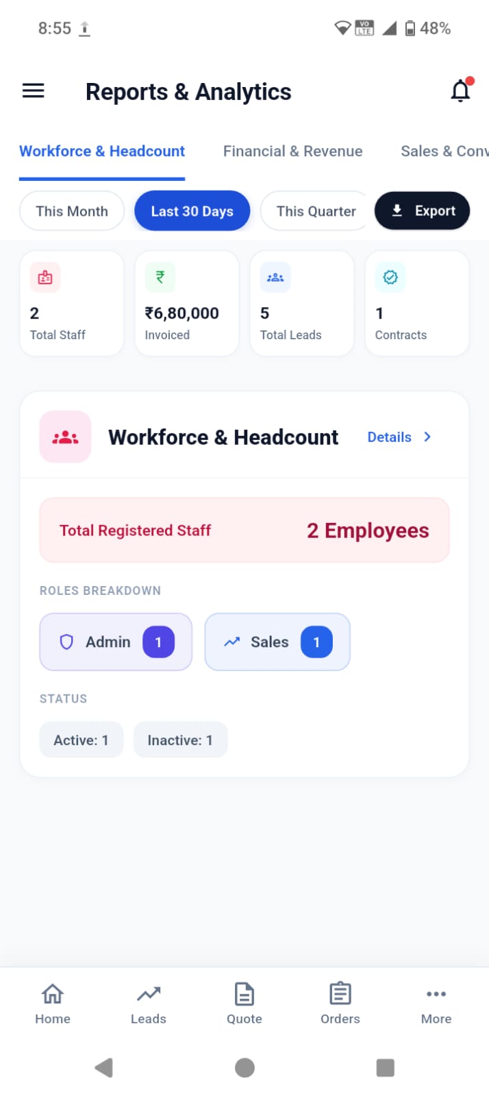 Reports and Certificates Mobile Screen